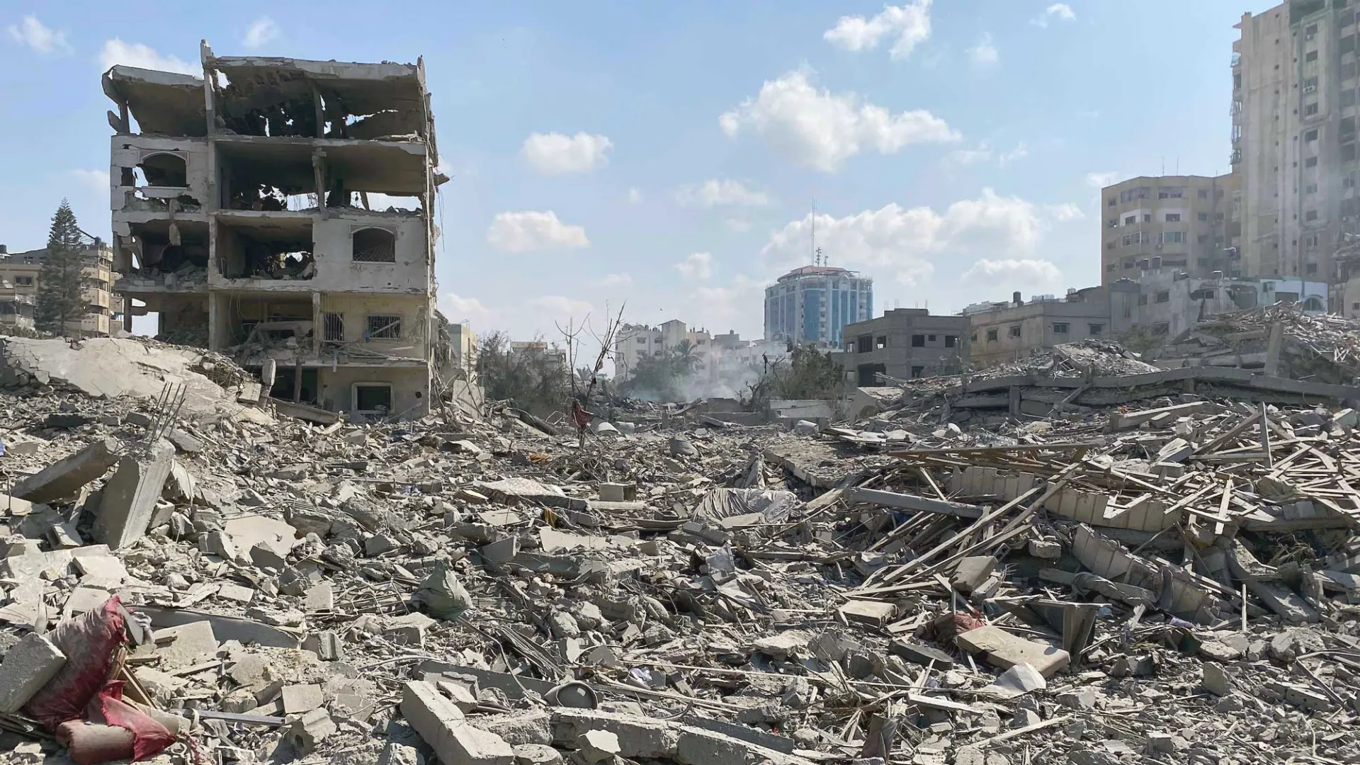 The aftermath of an Israeli airstrike in Gaza City on October 9, 2023, leaving widespread destruction in the Rimal area. (photo by WAFA in contract with a local company (APAimages))